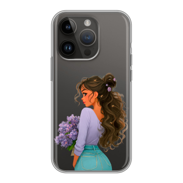 Силиконовый чехол на Iphone 14 Pro с принтом девушка цветы