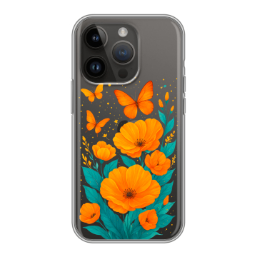 Силиконовый чехол на Iphone 14 Pro с принтом цветы бабочки