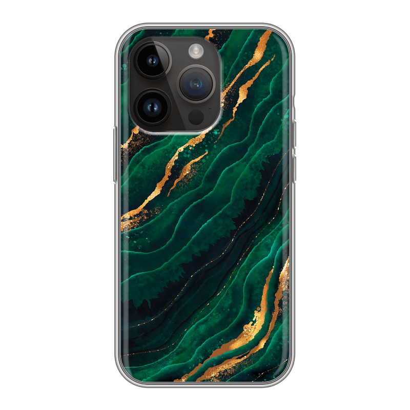 Силиконовый чехол на Iphone 14 Pro с принтом Мрамор зеленое золото Силиконовый чехол на Iphone 14 Pro с принтом Мрамор зеленое золото