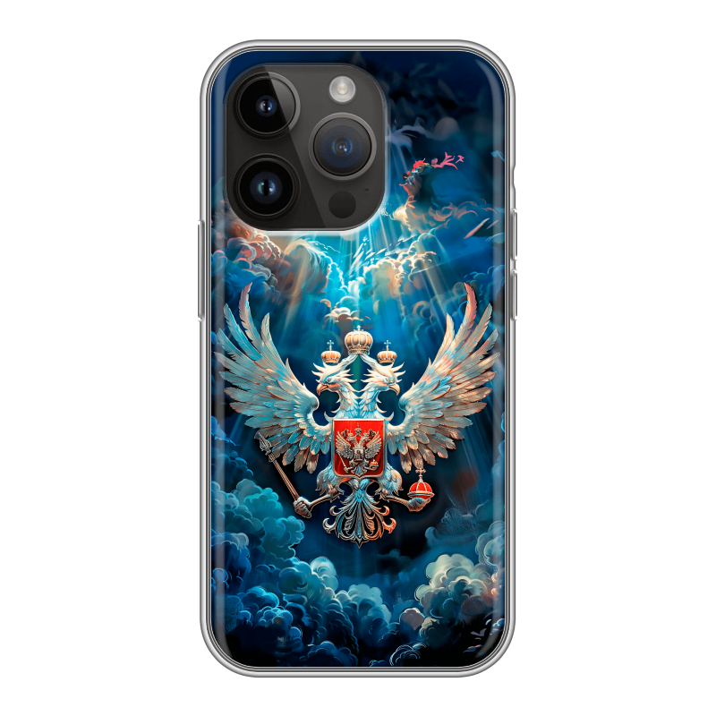 Силиконовый чехол на Iphone 14 Pro с принтом Герб флаг России Силиконовый чехол на Iphone 14 Pro с принтом Герб флаг России