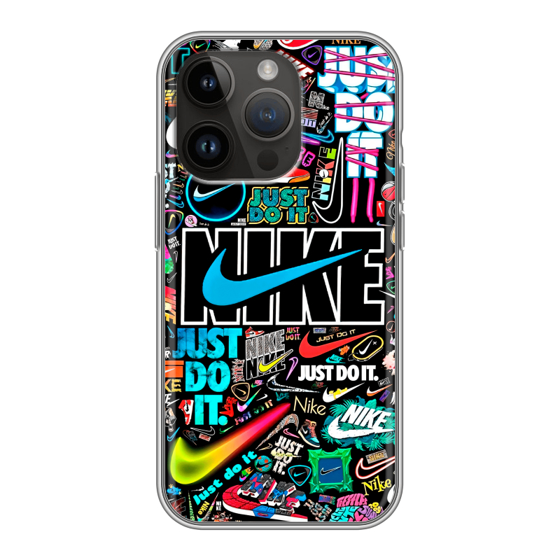 Силиконовый чехол на Iphone 14 Pro с принтом найк nike черный Силиконовый чехол на Iphone 14 Pro с принтом найк nike черный