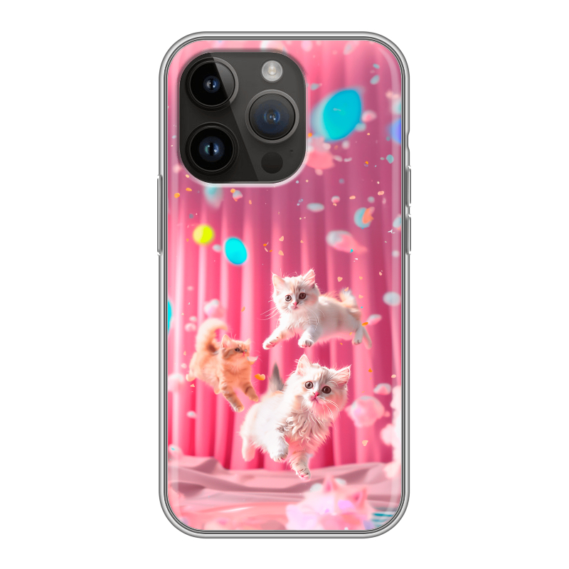 Силиконовый чехол на Iphone 14 Pro с принтом милые котики Силиконовый чехол на Iphone 14 Pro с принтом милые котики
