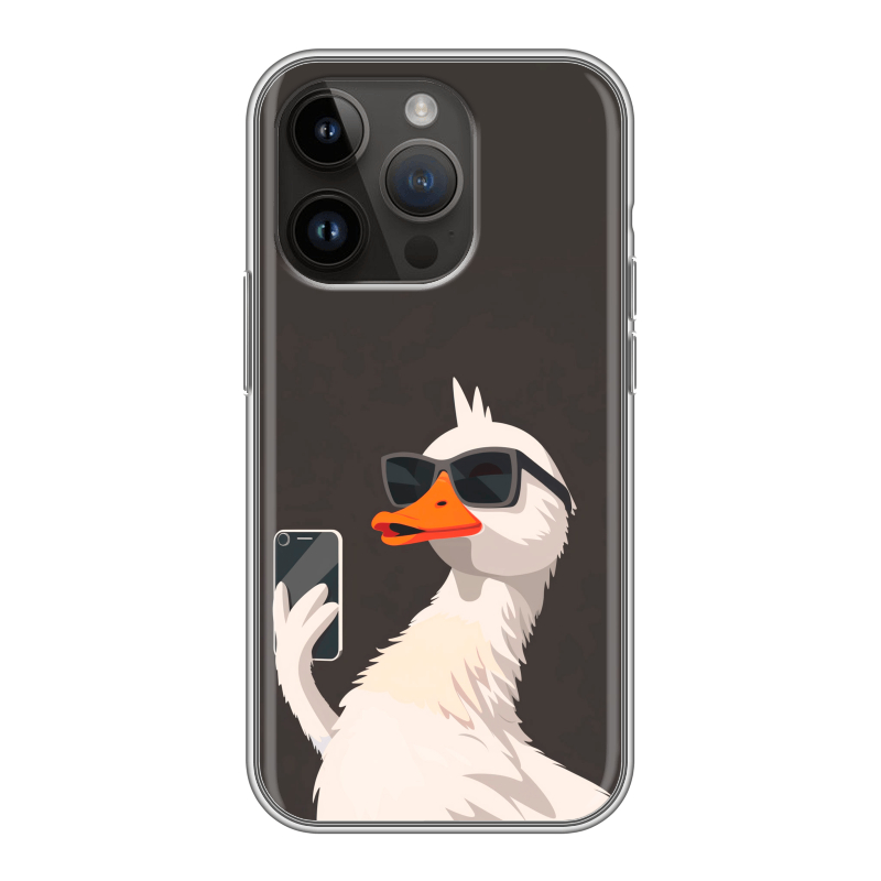 Силиконовый чехол на Iphone 14 Pro с принтом утка в очках Силиконовый чехол на Iphone 14 Pro с принтом утка в очках