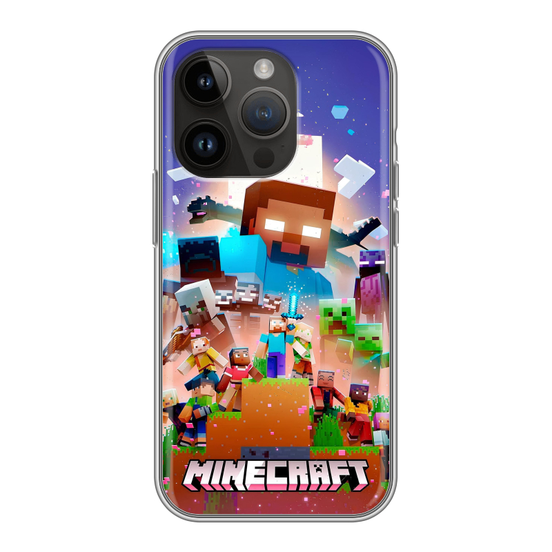 Силиконовый чехол на Iphone 14 Pro с принтом Майнкрафт Minecraft Силиконовый чехол на Iphone 14 Pro с принтом Майнкрафт Minecraft