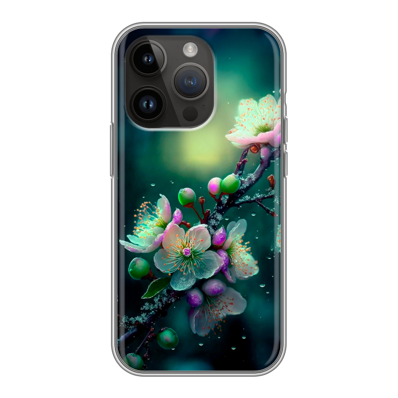 Силиконовый чехол на Iphone 14 Pro с принтом Цветы и мрамор Силиконовый чехол на Iphone 14 Pro с принтом Цветы и мрамор