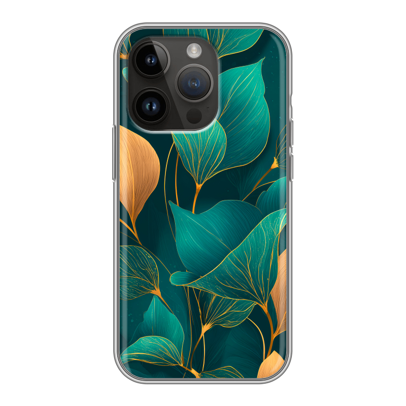 Силиконовый чехол на Iphone 14 Pro с принтом Листья и золото Силиконовый чехол на Iphone 14 Pro с принтом Листья и золото