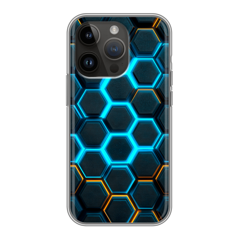 Силиконовый чехол на Iphone 14 Pro с принтом Неоновые соты Силиконовый чехол на Iphone 14 Pro с принтом Неоновые соты