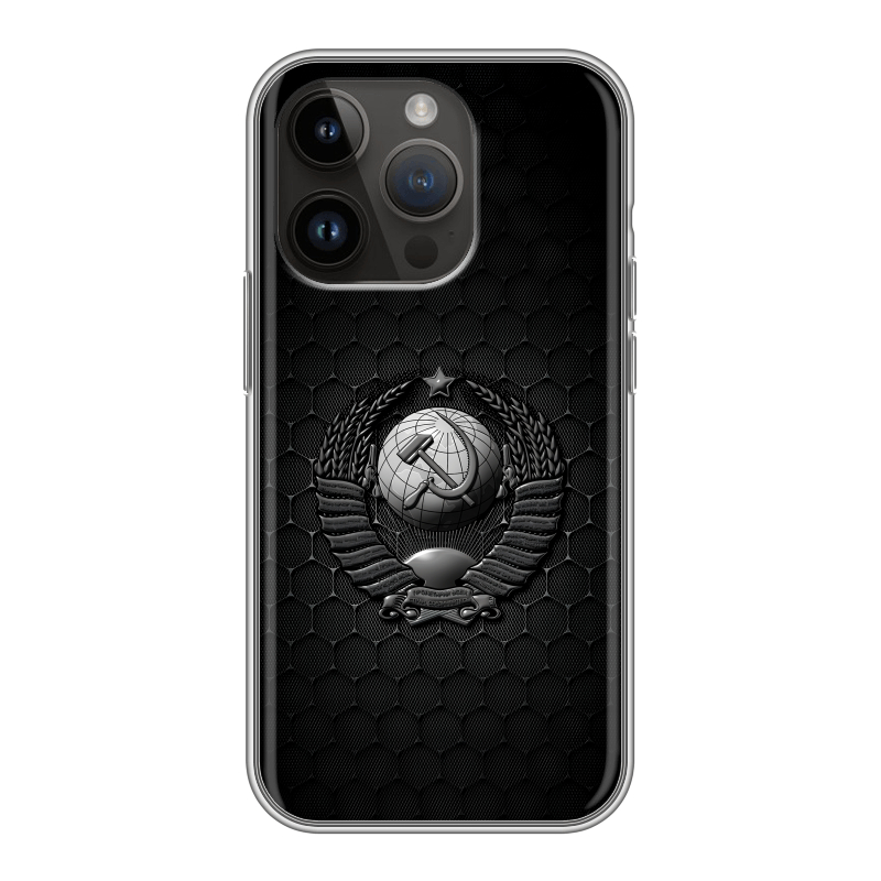 Силиконовый чехол на Iphone 14 Pro с принтом Герб Флаг СССР Силиконовый чехол на Iphone 14 Pro с принтом Герб Флаг СССР