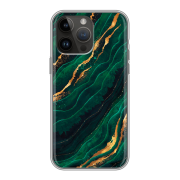Силиконовый чехол на Iphone 14 Pro Max с принтом Мрамор зеленое золото