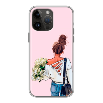 Силиконовый чехол на Iphone 14 Pro Max с принтом Девушка и букет
