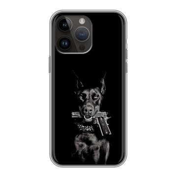 Силиконовый чехол на Iphone 14 Pro Max с принтом Доберман и пистолет