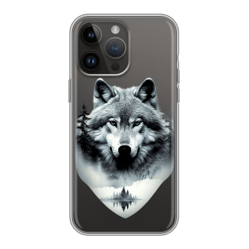 Силиконовый чехол на Iphone 14 Pro Max с принтом Волк в лесу Силиконовый чехол на Iphone 14 Pro Max с принтом Волк в лесу