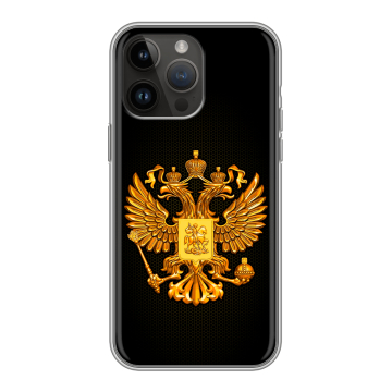 Силиконовый чехол на Iphone 14 Pro Max с принтом Герб России желтый Силиконовый чехол на Iphone 14 Pro Max с принтом Герб России желтый