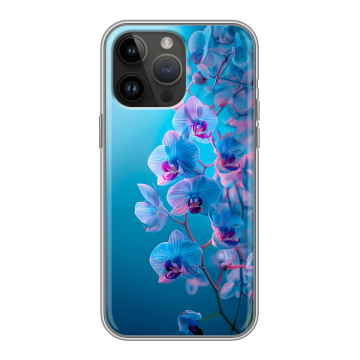 Силиконовый чехол на Iphone 14 Pro Max с принтом голубые орхидеи Силиконовый чехол на Iphone 14 Pro Max с принтом голубые орхидеи