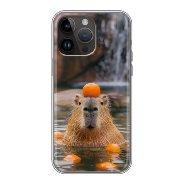 Силиконовый чехол на Iphone 14 Pro Max с принтом Капибара с апельсином Силиконовый чехол на Iphone 14 Pro Max с принтом Капибара с апельсином