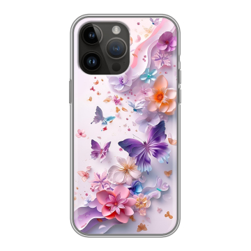 Силиконовый чехол на Iphone 14 Pro Max с принтом цветы бабочки