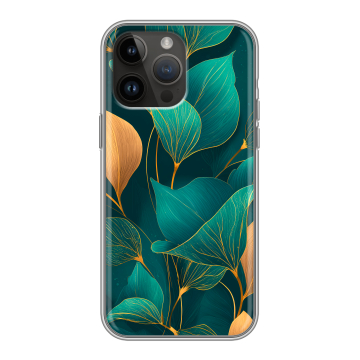 Силиконовый чехол на Iphone 14 Pro Max с принтом Листья и золото