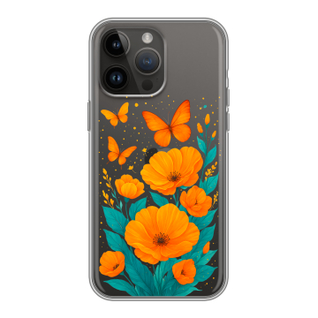 Силиконовый чехол на Iphone 14 Pro Max с принтом цветы бабочки