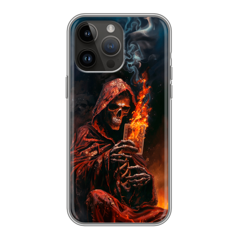 Силиконовый чехол на Iphone 14 Pro Max с принтом Скелет и карты Силиконовый чехол на Iphone 14 Pro Max с принтом Скелет и карты