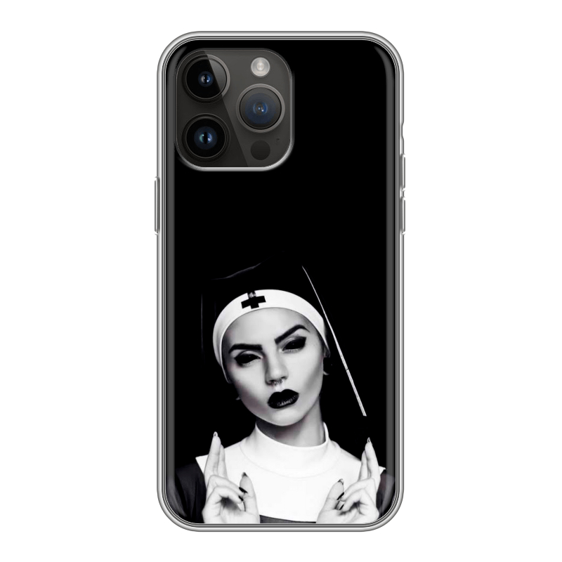 Силиконовый противоударный чехол на Iphone 14 Pro Max с принтом монашка Силиконовый противоударный чехол на Iphone 14 Pro Max с принтом монашка