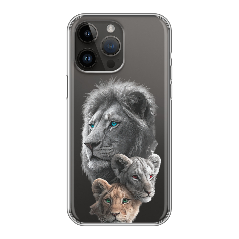 Силиконовый противоударный чехол на Iphone 14 Pro Max с принтом Львы Силиконовый противоударный чехол на Iphone 14 Pro Max с принтом Львы