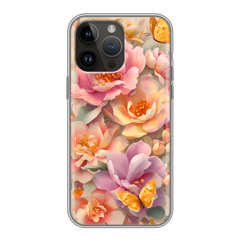 Силиконовый противоударный чехол на Iphone 14 Pro Max с принтом Цветы и бабочки Силиконовый противоударный чехол на Iphone 14 Pro Max с принтом Цветы и бабочки