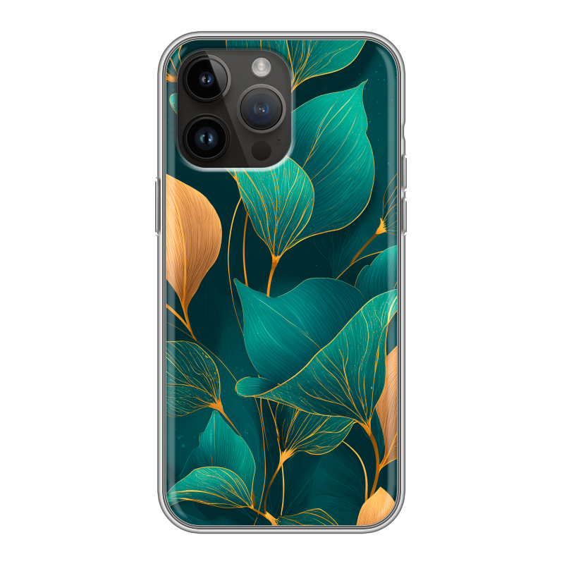 Силиконовый чехол на Iphone 14 Pro Max с принтом Листья и золото Силиконовый чехол на Iphone 14 Pro Max с принтом Листья и золото