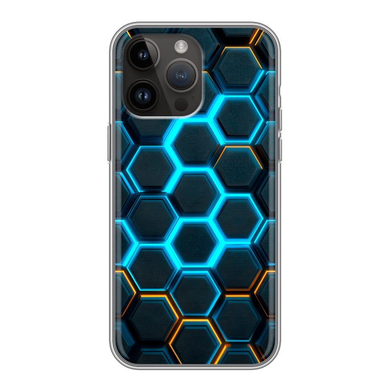 Силиконовый противоударный чехол на Iphone 14 Pro Max с принтом Неоновые соты Силиконовый противоударный чехол на Iphone 14 Pro Max с принтом Неоновые соты