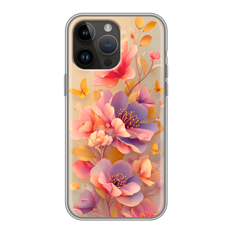 Силиконовый чехол на Iphone 14 Pro Max с принтом Цветы и бабочки Силиконовый чехол на Iphone 14 Pro Max с принтом Цветы и бабочки