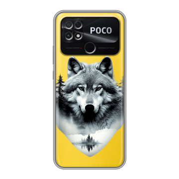 Силиконовый чехол на Xiaomi Poco C40 с принтом Волк в лесу Силиконовый чехол на Xiaomi Poco C40 с принтом Волк в лесу