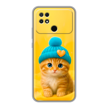Силиконовый чехол на Xiaomi Poco C40 с принтом Котенок в шапке Силиконовый чехол на Xiaomi Poco C40 с принтом Котенок в шапке