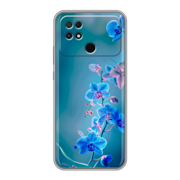 Силиконовый чехол на Xiaomi Poco C40 с принтом Голубые цветы Силиконовый чехол на Xiaomi Poco C40 с принтом Голубые цветы
