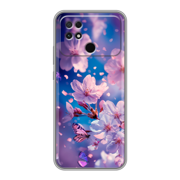 Силиконовый чехол на Xiaomi Poco C40 с принтом цветы бабочки Силиконовый чехол на Xiaomi Poco C40 с принтом цветы бабочки