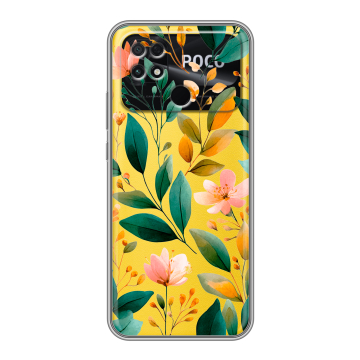 Силиконовый чехол на Xiaomi Poco C40 с принтом Цветы паттерн Силиконовый чехол на Xiaomi Poco C40 с принтом Цветы паттерн