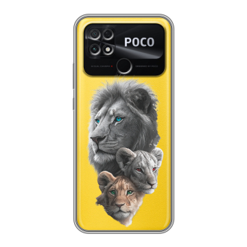 Силиконовый чехол на Xiaomi Poco C40 с принтом Львы Силиконовый чехол на Xiaomi Poco C40 с принтом Львы