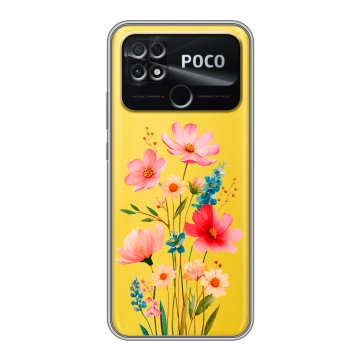 Силиконовый чехол на Xiaomi Poco C40 с принтом Цветы Силиконовый чехол на Xiaomi Poco C40 с принтом Цветы