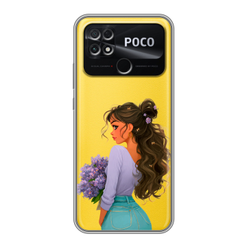 Силиконовый чехол на Xiaomi Poco C40 с принтом девушка цветы