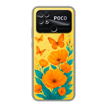 Силиконовый чехол на Xiaomi Poco C40 с принтом цветы бабочки