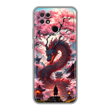 Силиконовый чехол на Xiaomi Poco C40 с принтом Дракон Японский Силиконовый чехол на Xiaomi Poco C40 с принтом Дракон Японский