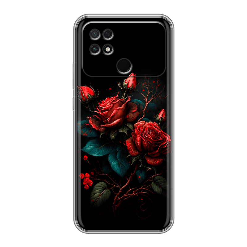 Силиконовый чехол на Xiaomi Poco C40 с принтом Розы красные Силиконовый чехол на Xiaomi Poco C40 с принтом Розы красные