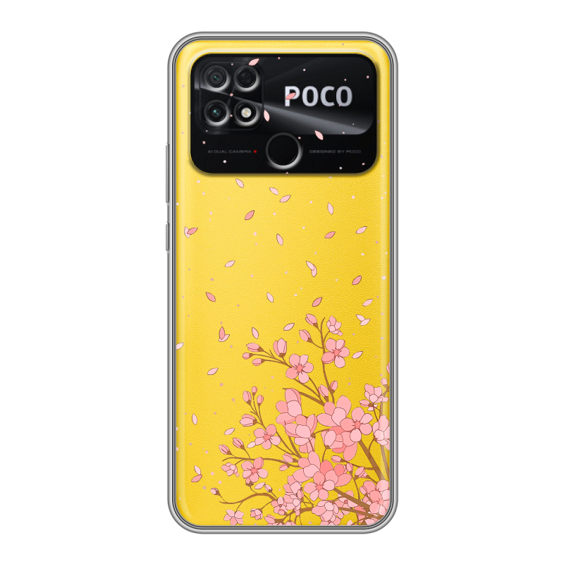 Силиконовый противоударный чехол на Xiaomi Poco C40 с принтом Ветка сакуры Силиконовый противоударный чехол на Xiaomi Poco C40 с принтом Ветка сакуры