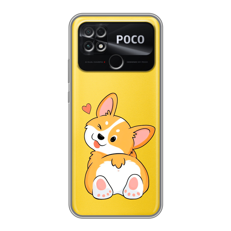 Силиконовый противоударный чехол на Xiaomi Poco C40 с принтом Корги Силиконовый противоударный чехол на Xiaomi Poco C40 с принтом Корги