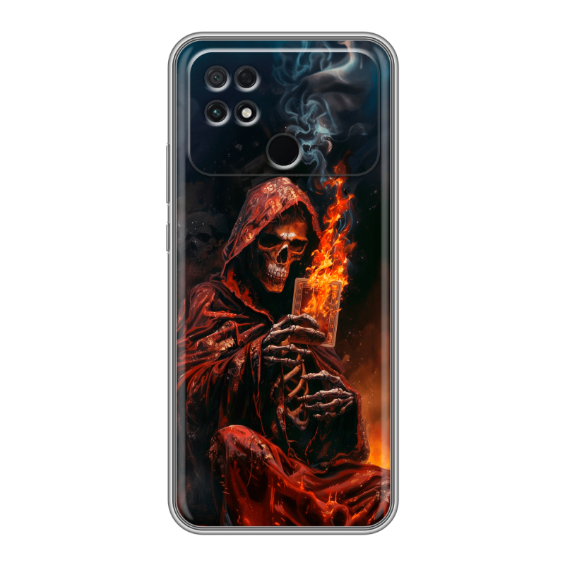 Силиконовый противоударный чехол на Xiaomi Poco C40 с принтом Скелет и карты Силиконовый противоударный чехол на Xiaomi Poco C40 с принтом Скелет и карты