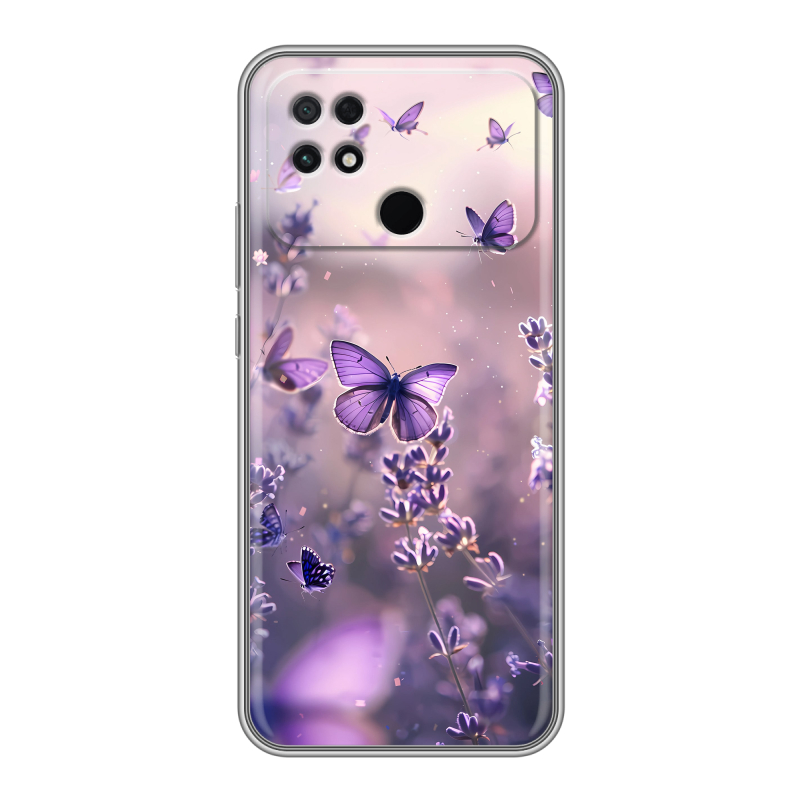 Силиконовый чехол на Xiaomi Poco C40 с принтом бабочки и лаванда Силиконовый чехол на Xiaomi Poco C40 с принтом бабочки и лаванда