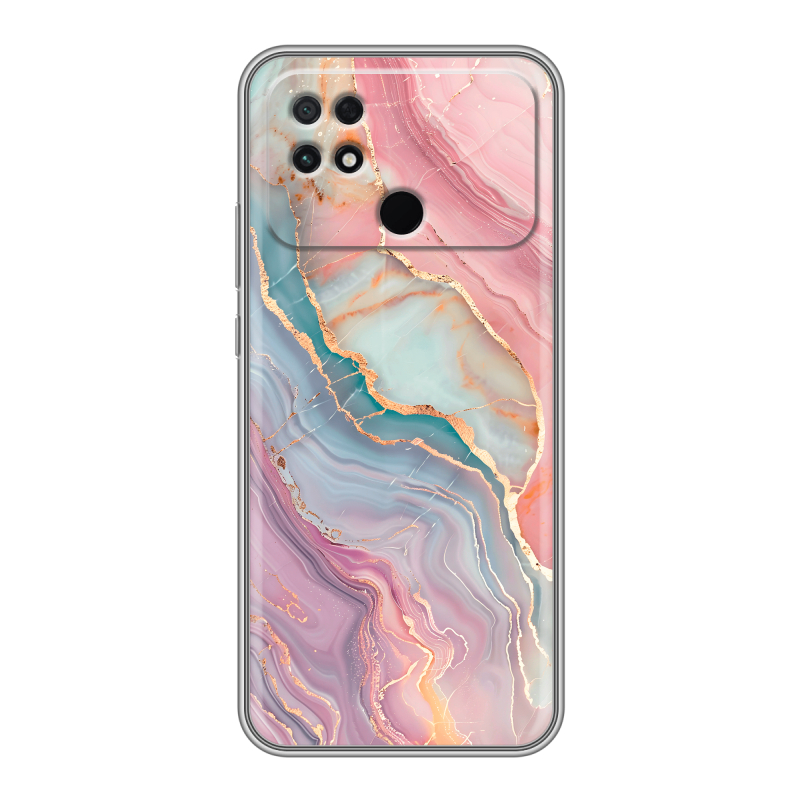 Силиконовый противоударный чехол на Xiaomi Poco C40 с принтом розовый мрамор Силиконовый противоударный чехол на Xiaomi Poco C40 с принтом розовый мрамор
