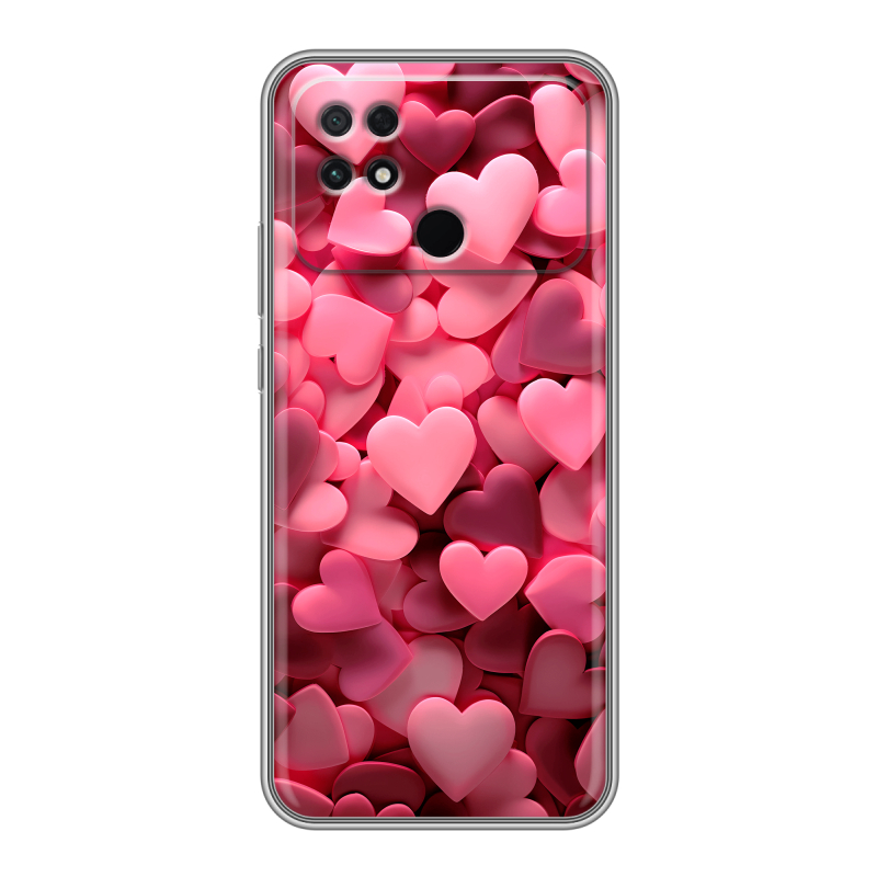 Силиконовый противоударный чехол на Xiaomi Poco C40 с принтом розовые сердечки Силиконовый противоударный чехол на Xiaomi Poco C40 с принтом розовые сердечки