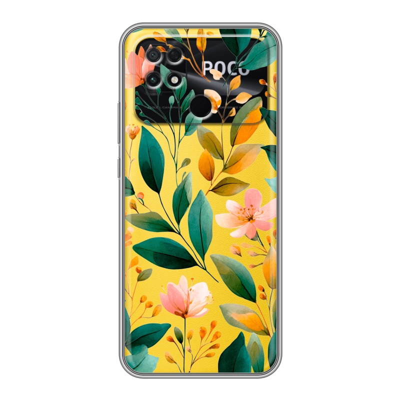 Силиконовый чехол на Xiaomi Poco C40 с принтом Цветы паттерн Силиконовый чехол на Xiaomi Poco C40 с принтом Цветы паттерн