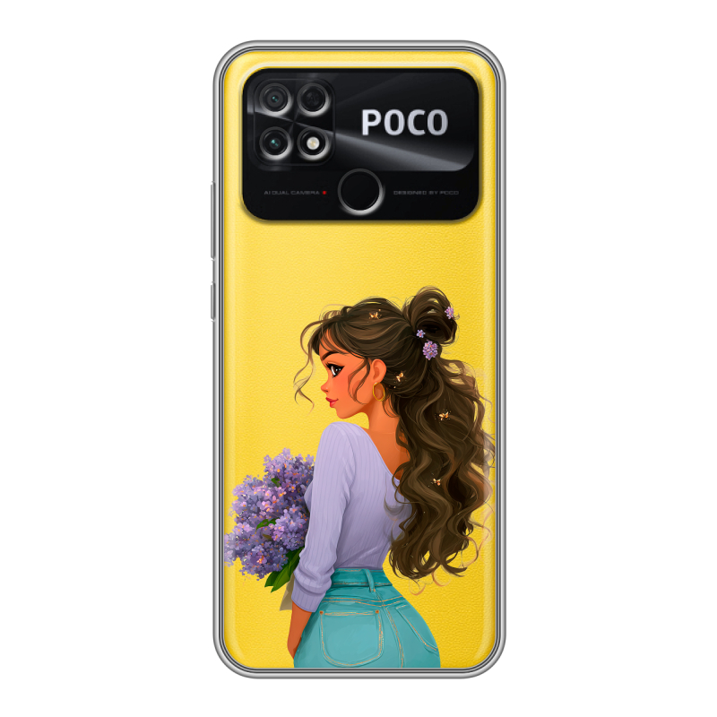 Силиконовый чехол на Xiaomi Poco C40 с принтом девушка цветы Силиконовый чехол на Xiaomi Poco C40 с принтом девушка цветы