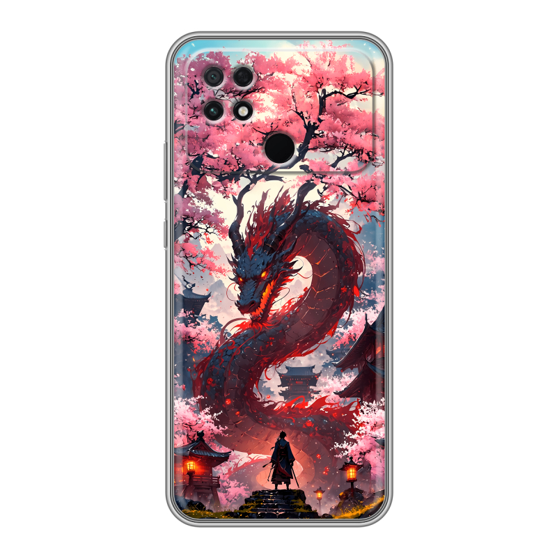 Силиконовый чехол на Xiaomi Poco C40 с принтом Дракон Японский Силиконовый чехол на Xiaomi Poco C40 с принтом Дракон Японский