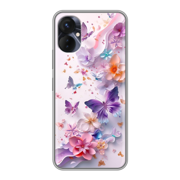 Силиконовый противоударный чехол на Tecno Spark 9 Pro с принтом цветы бабочки